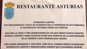 El restaurante Asturias echa el cierre